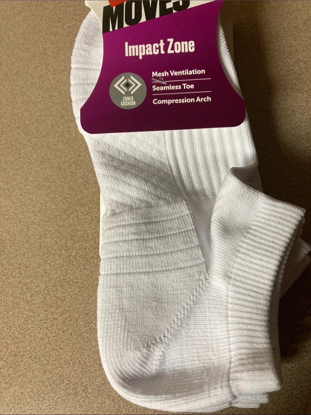 Hanes Moves Impact Zone No-Show Socks - White
